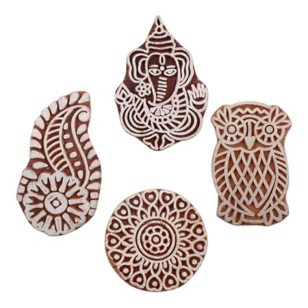 Set of 4 Piece New Mix Wooden Printing Block